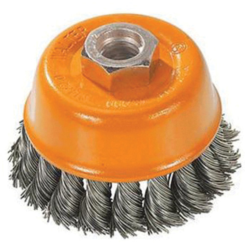 Knot-Twisted Wire Cup Brush, 3" Dia. x M10x1.25 Arbor Oxymax Inc