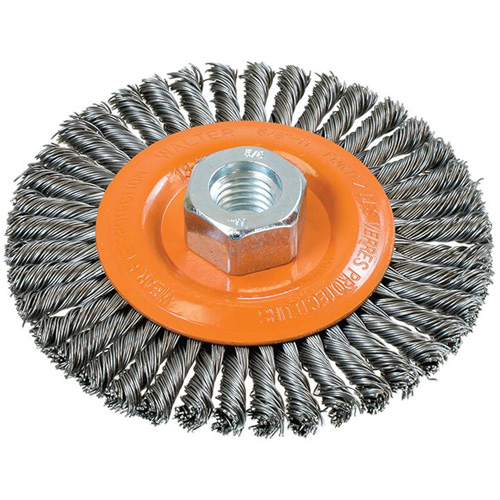 Stringer Bead Knotted Wire Brush, 4-1/2" Dia., 0.02" Fill, 5/8"-11 Arbor, Steel Oxymax Inc