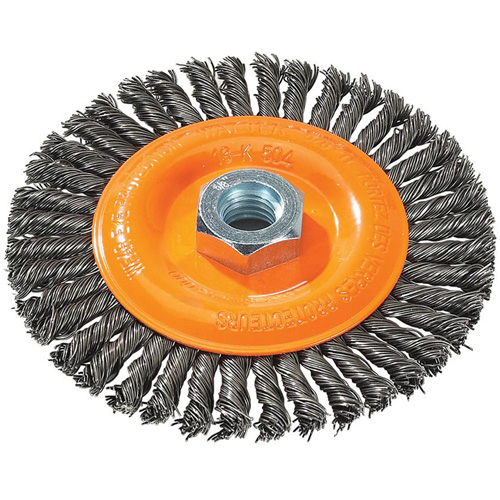 Stringer Bead Knotted Wire Brush, 5" Dia., 0.02" Fill, 5/8"-11 Arbor, Steel Oxymax Inc