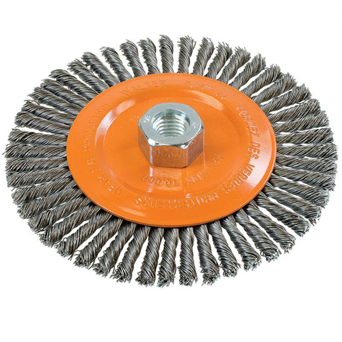 Stringer Bead Knotted Wire Brush, 6" Dia., 0.02" Fill, 5/8"-11 Arbor, Steel Oxymax Inc