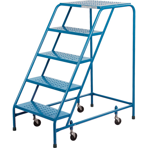 Rolling Step Ladder, 5 Steps, 18" Step Width, 46" Platform Height, Steel Oxymax Inc