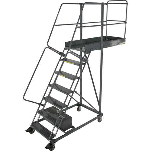 Cantilever Rolling Ladders, Unsupported, 11 Steps, 14" Platform Depth, 110" Platform Height Oxymax Inc