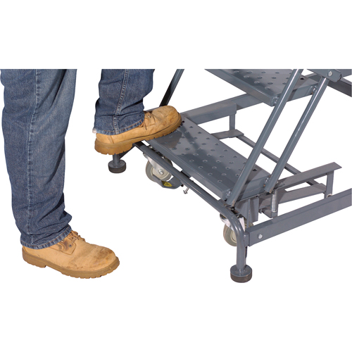 Weight Actuated Lockstep Rolling Ladders, 6 Steps, 24" Step Width, 60" Platform Height, Steel Oxymax Inc