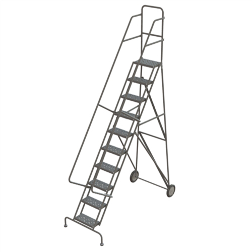 Steel Rolling Ladder, 10 Steps, 16" Step Width, 100" Platform Height, Steel Oxymax Inc