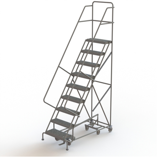 All Directional Rolling Ladder, 9 Steps, 24" Step Width, 90" Platform Height, Steel Oxymax Inc