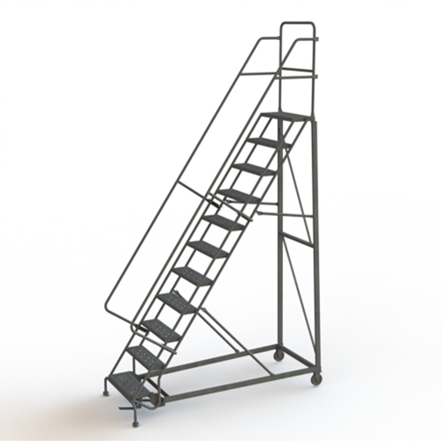 Heavy Duty Rolling Ladder, 11 Steps, 24" Step Width, 110" Platform Height, Steel Oxymax Inc