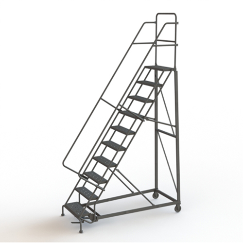 Heavy Duty Rolling Ladder, 10 Steps, 24" Step Width, 100" Platform Height, Steel Oxymax Inc