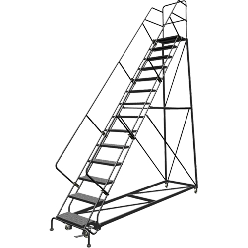 Safety Slope Rolling Ladder, 14 Steps, Perforated, 50° Incline, 140" High Oxymax Inc