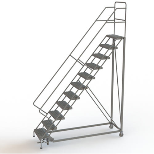 Safety Slope Rolling Ladder, 11 Steps, Serrated, 50° Incline, 110" High Oxymax Inc