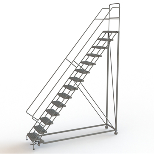 Safety Slope Rolling Ladder, 14 Steps, Serrated, 50° Incline, 140" High Oxymax Inc