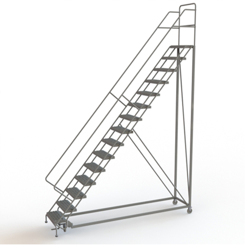 Safety Slope Rolling Ladder, 15 Steps, Serrated, 50° Incline, 150" High Oxymax Inc