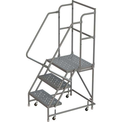 Escabeaux roulants &agrave; dessus profond, 3 marches, Largeur de la marche 16", Hauteur de la plateforme 30", Acier Oxymax Inc
