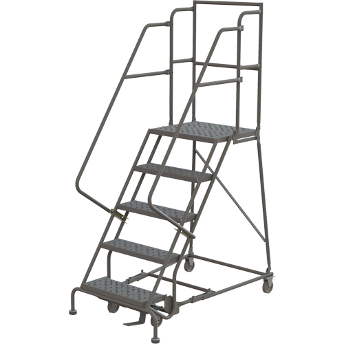 Escabeaux roulants &agrave; dessus profond, 5 marches, Largeur de la marche 24", Hauteur de la plateforme 50", Acier Oxymax Inc