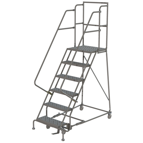 Escabeaux roulants &agrave; dessus profond, 7 marches, Largeur de la marche 24", Hauteur de la plateforme 70", Acier Oxymax Inc