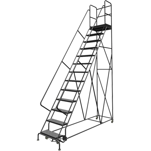 Escabeaux roulants &agrave; dessus profond, 13 marches, Largeur de la marche 24", Hauteur de la plateforme 130", Acier Oxymax Inc