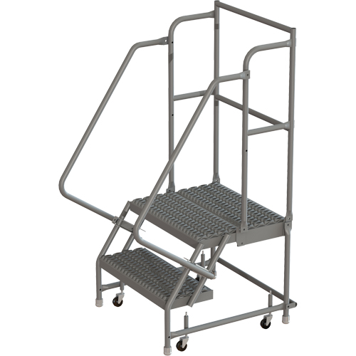 Escabeaux roulants &agrave; dessus profond, 2 marches, Largeur de la marche 16", Hauteur de la plateforme 20", Acier Oxymax Inc