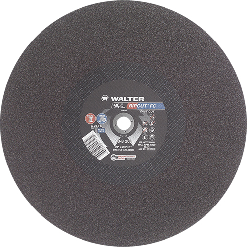 Meule &agrave; tronçonner Ripcut II pour la coupe de l'acier inoxydable et l'acier sur scies fixes, 20" x 3/16", Arbre de 1", Type 1, Oxyde d'aluminium, 3000 Tr/min Oxymax Inc