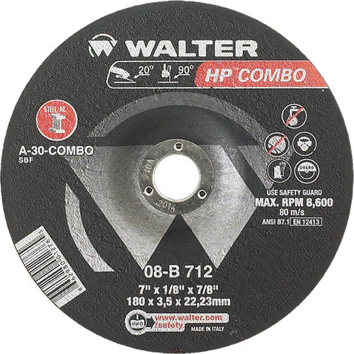 HP Combo Depressed Center Combination Wheel, 7" x 1/8", 7/8" Arbor, Type 27 Oxymax Inc