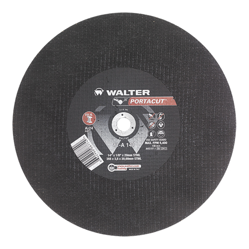 Meule &agrave; tronçonner rapide en acier inoxydable Portacut, 14" x 1/8", Arbre de 3/4", Type 1, Oxyde d'aluminium, 5400 Tr/min Oxymax Inc