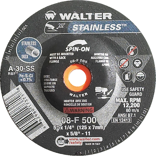 Depressed Centre Grinding Wheels - Stainless Type 27, 5" x 1/4", 5/8"-11 Arbor, Type 27S Oxymax Inc