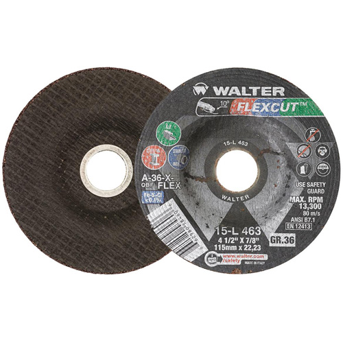 FLEXCUT Grinding Wheel, 4-1/2", 36 Grit, Aluminum Oxide, 7/8", 13300 RPM, Type 29 Oxymax Inc