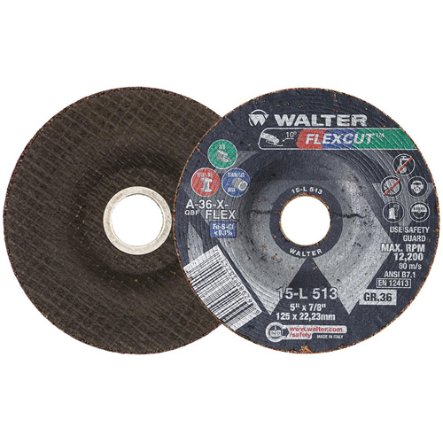 FLEXCUT Grinding Wheel, 5", 36 Grit, Aluminum Oxide, 7/8", 12200 RPM, Type 29 Oxymax Inc