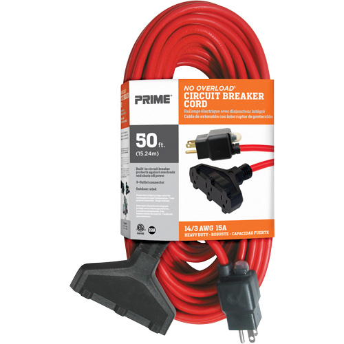 Vinyl Extension Cord, Outdoor, SJTW, 14/3 AWG, 15 A, 3 Outlet(s), 50' Oxymax Inc