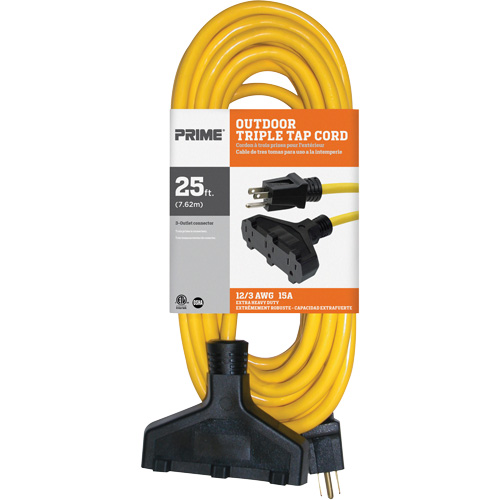 Vinyl Extension Cord, Outdoor, SJTW, 12/3 AWG, 15 A, 3 Outlet(s), 25' Oxymax Inc