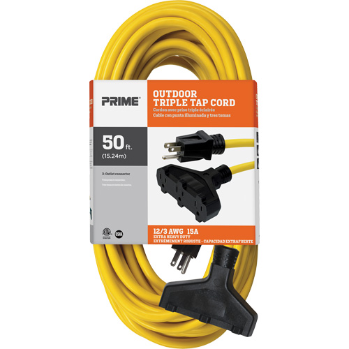 Vinyl Extension Cord, Outdoor, SJTW, 12/3 AWG, 15 A, 3 Outlet(s), 50' Oxymax Inc