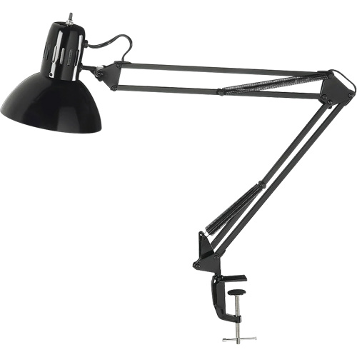 Swing Arm Clamp-On Desk Lamps, 100 W, Incandescent, C-Clamp, Black Oxymax Inc