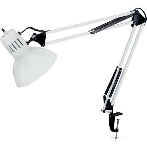 Swing Arm Clamp-On Desk Lamps, 100 W, Incandescent, C-Clamp, 36" Neck, White Oxymax Inc