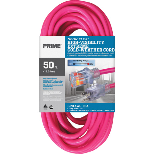 Neon Flex&reg; High Visibility Extension Cord, Outdoor, SJTW, 12/3 AWG, 15 A, 50' Oxymax Inc