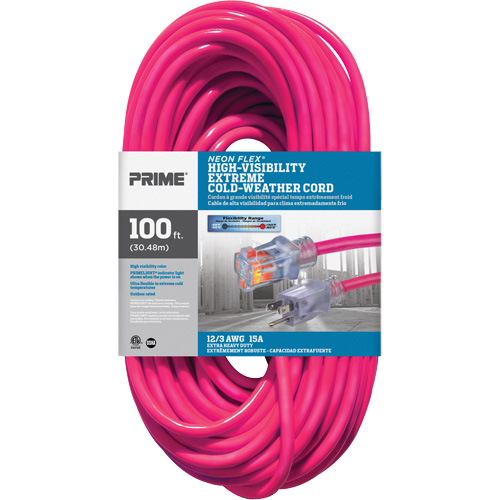 Neon Flex&reg; High Visibility Extension Cord, Outdoor, SJTW, 12/3 AWG, 15 A, 100' Oxymax Inc