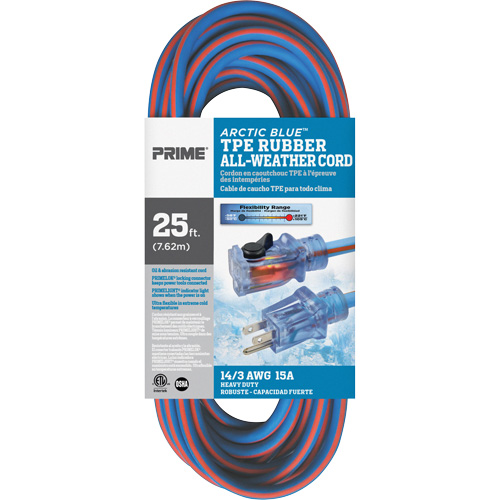 Arctic Blue Extension Cord, All-Weather, SJEOW, 14/3 AWG, 15 A, 25' Oxymax Inc