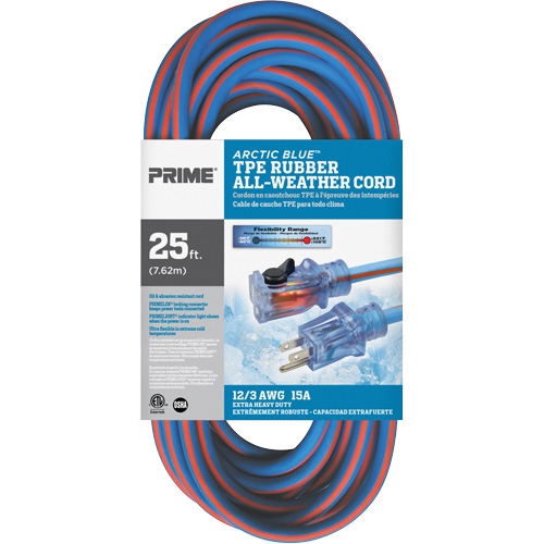 Arctic Blue TPE-Rubber Locking Extension Cord, All-Weather, SJEOW, 12/3 AWG, 15 A, 25' Oxymax Inc