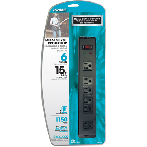 Protecteurs de surtension, 6 Prises, 1150 J, 1875 W, Cordon 15' Oxymax Inc