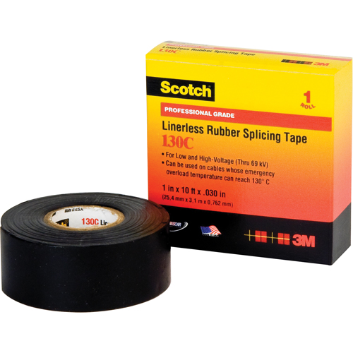 Scotch&reg; Linerless Rubber Splicing Tape 130C, 25.4 mm (1") x 9.14 m (30'), Black Oxymax Inc