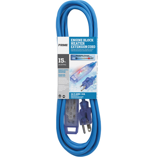 Glacier Flex Engine Block Heater Cord, All-Weather, SJTW, 16/3 AWG, 13 A, 3 Outlet(s), 15' Oxymax Inc