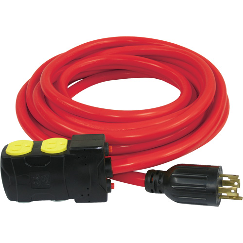 Generator Extension Cord with Resets, SJTW, 10 AWG, 20 A, 4 Outlet(s), 25' Oxymax Inc