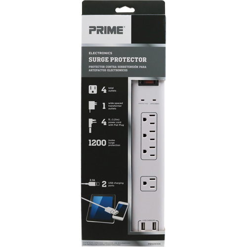 Limiteurs de surtension avec chargeur USB, 4 Prises, 1200 J, 1875 W, Cordon 4' Oxymax Inc