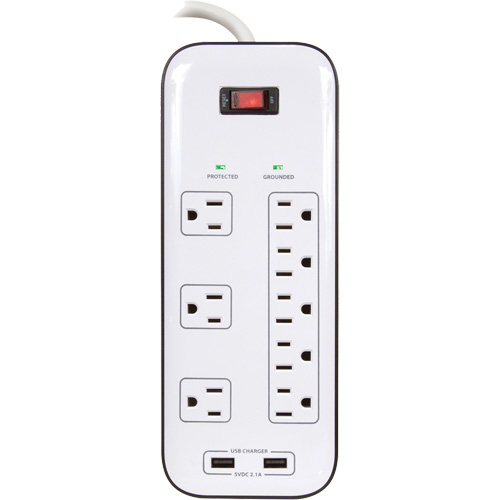 Limiteurs de surtension avec chargeur USB, 8 Prises, 2400 J, 1875 W, Cordon 6' Oxymax Inc