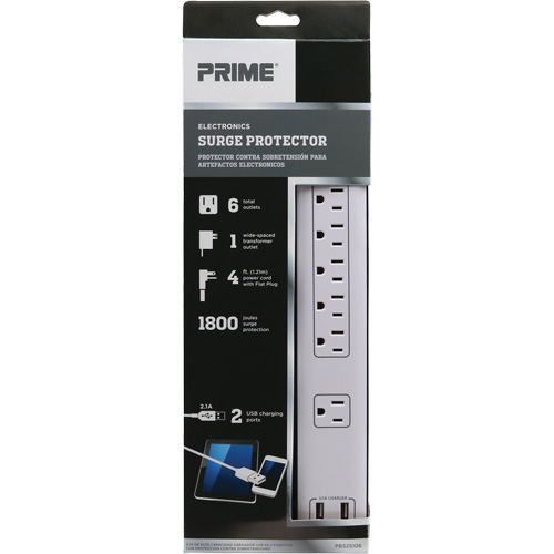 Limiteurs de surtension avec chargeur USB, 6 Prises, 1800 J, 1875 W, Cordon 4' Oxymax Inc