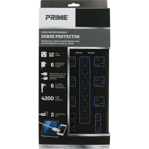 USB Charging Surge Protectors, 12 Outlets, 4200 J, 1875 W, 6' Cord Oxymax Inc