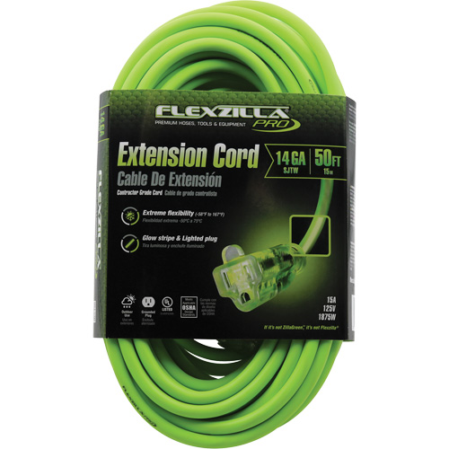 Flexzilla&reg; Pro Industrial Extension Cord, All-Weather, SJTW, 14/3 AWG, 15 A, 50' Oxymax Inc