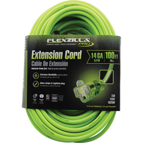 Flexzilla&reg; Pro Industrial Extension Cord, All-Weather, SJTW, 14/3 AWG, 15 A, 100' Oxymax Inc