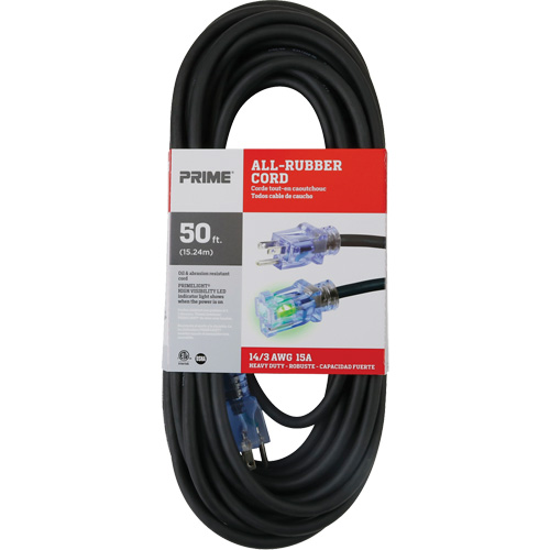 All-Rubber Extension Cord, Outdoor, SJOOW, 14/3 AWG, 15 A, 50' Oxymax Inc