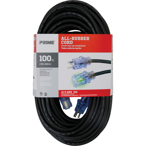 All-Rubber Extension Cord, Outdoor, SJOOW, 12/3 AWG, 15 A, 100' Oxymax Inc