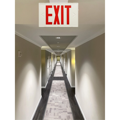 Exit Sign, LED, Battery Operated/Hardwired, 12-1/5" L x 7-1/2" W, English Oxymax Inc