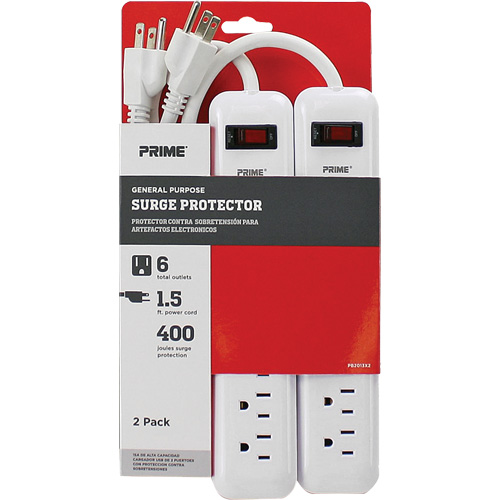 Surge Protector 2-Pack, 6 Outlets, 400 J, 1875 W, 1.5' Cord Oxymax Inc