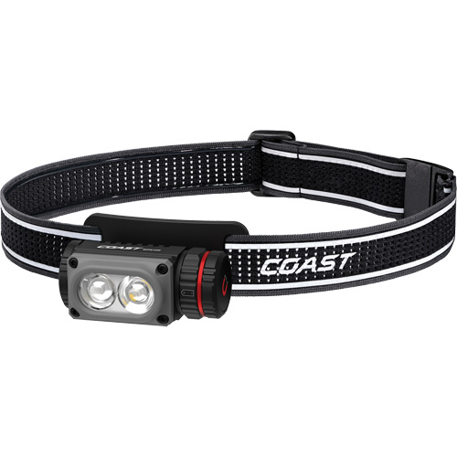 Lampe frontale COAST WPH10R &agrave; deux couleurs avec aimant et agrafe, DEL, 500 lumens, 3,25 hres de fonctionnement, piles Rechargeable Oxymax Inc